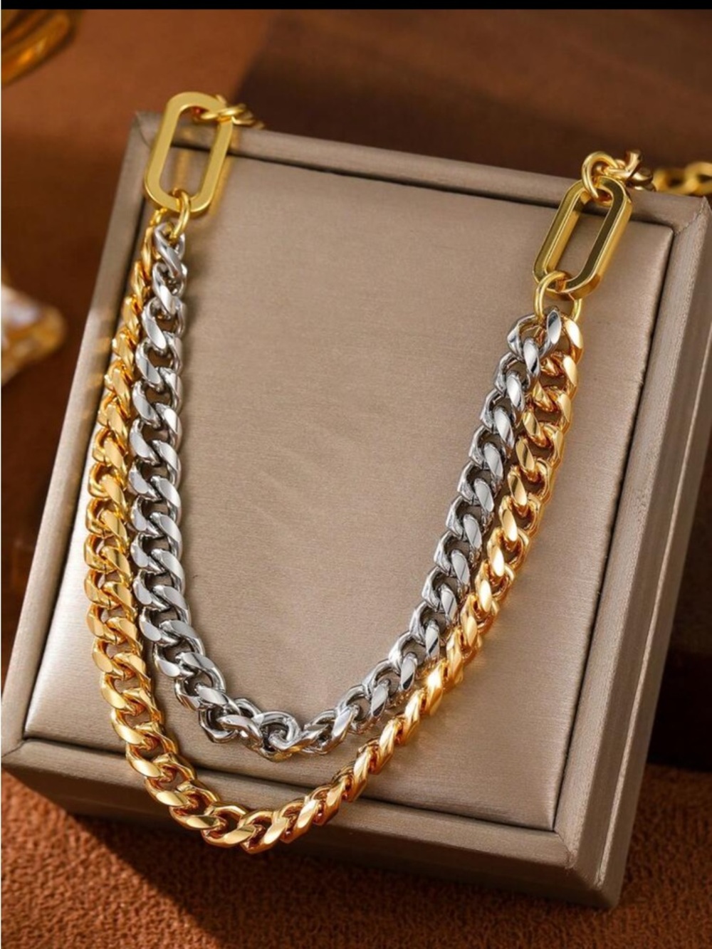 Two-Tone Chunky Chain Necklace - Gold & Silver